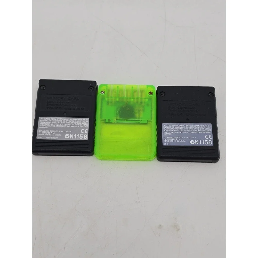 2 Official Sony PlayStation 2 8MB Memory Card - Black & 1 Green Mad Catz